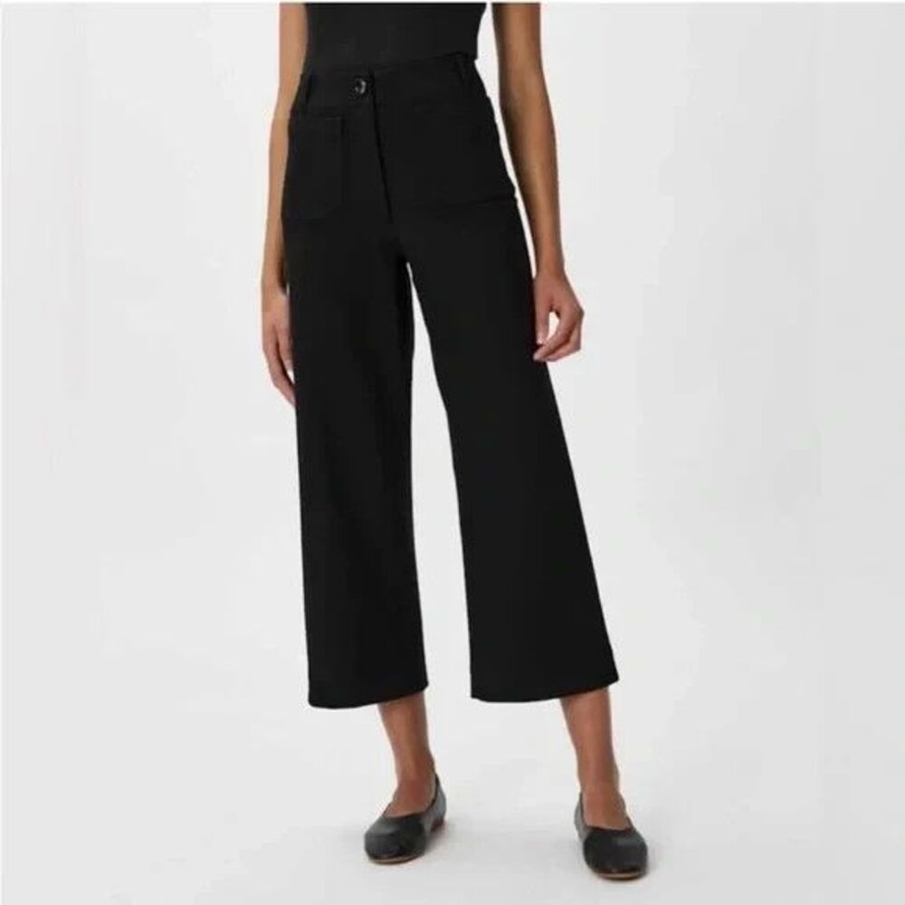 Quince Pants Women Size 0 Black Ultra Stretch Ponte Crop Wide Leg Minimal  NEW